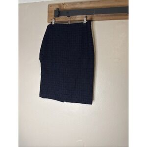 Ann Taylor Skirt Textured Navy Pencil Back Zip Slit Size 6
